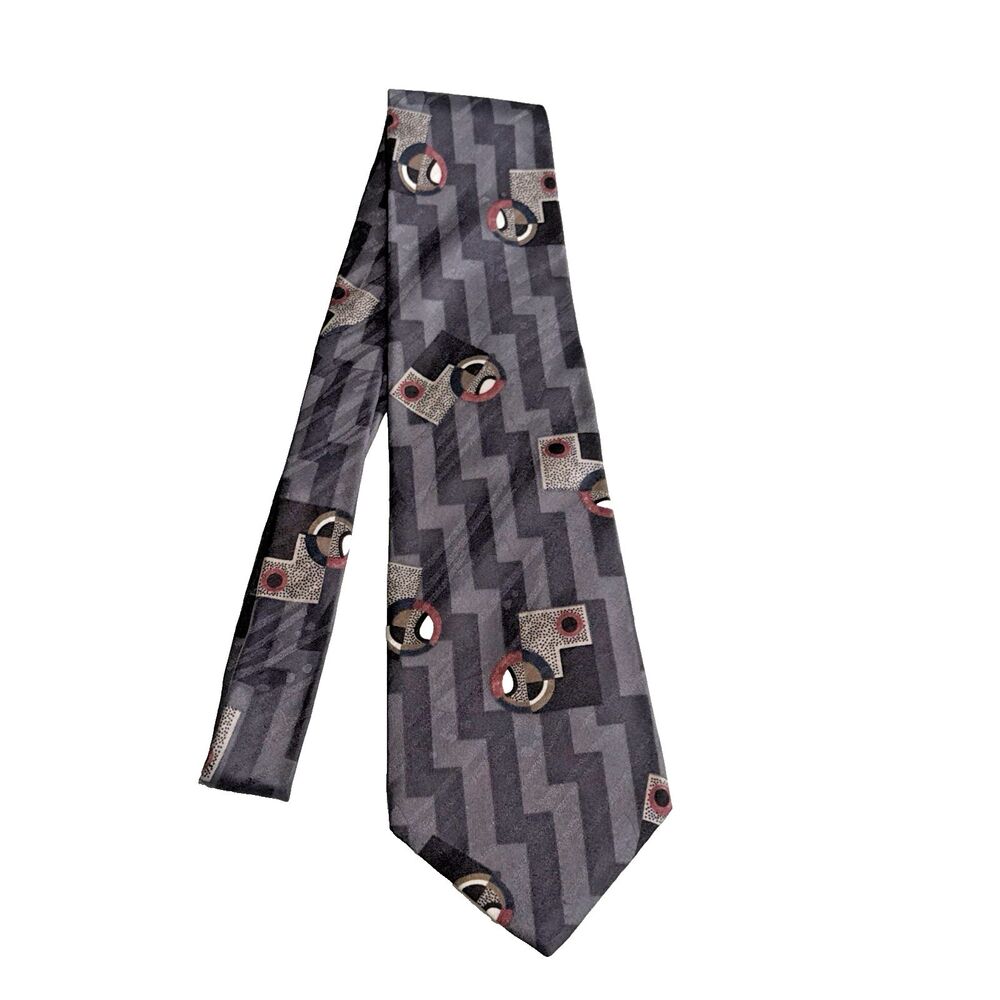 Men's Neck Tie Zylos George Machado Gray & Black 100% Italian Silk 4" x 57"